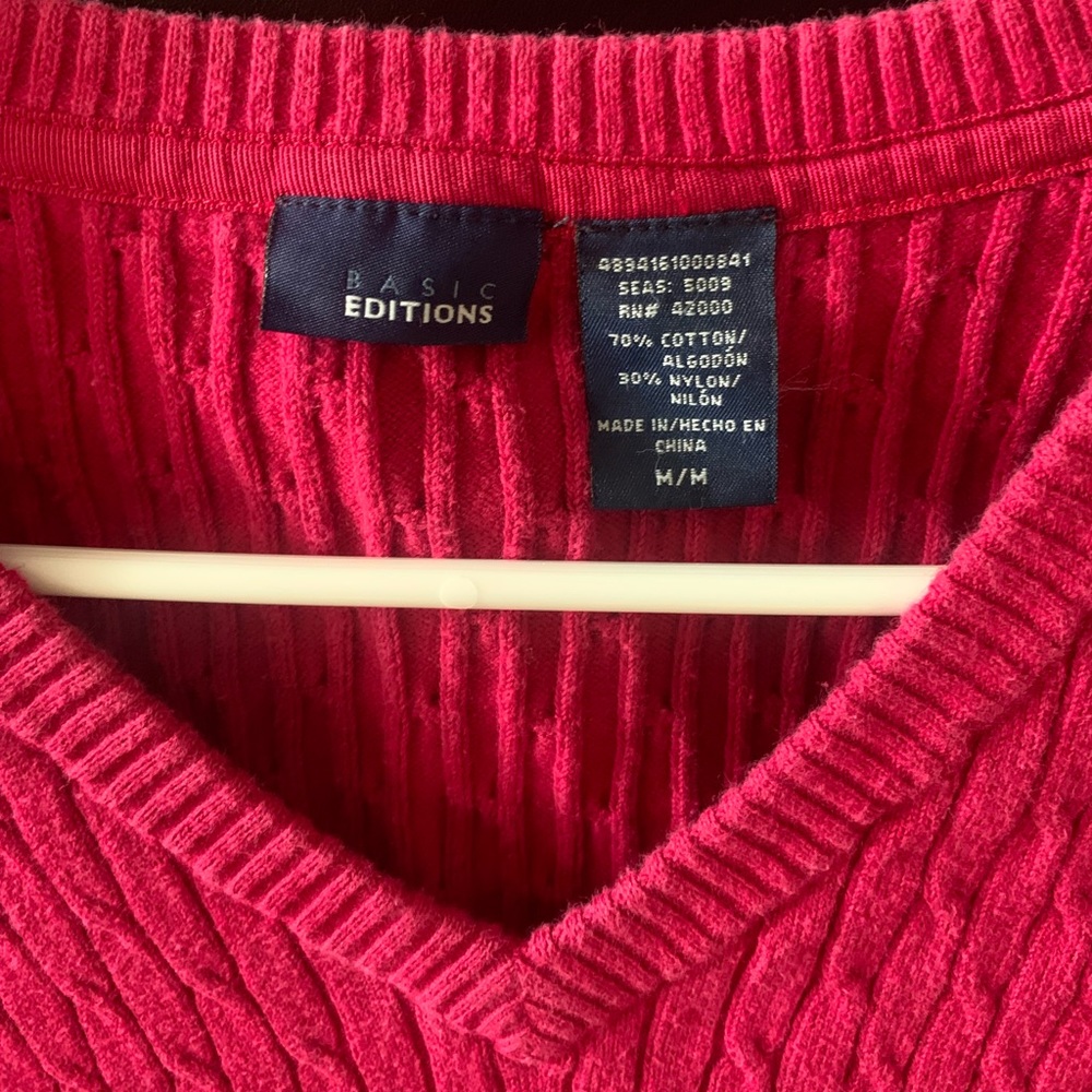Women’s Classic V Neck Long Sleeve Pink Tee - Picture 2 of 3